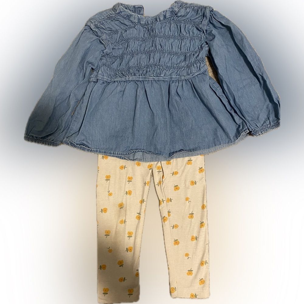 Jessica Simpson Girls Size 4 Yellow Floral Leggings with Matching Denim Top